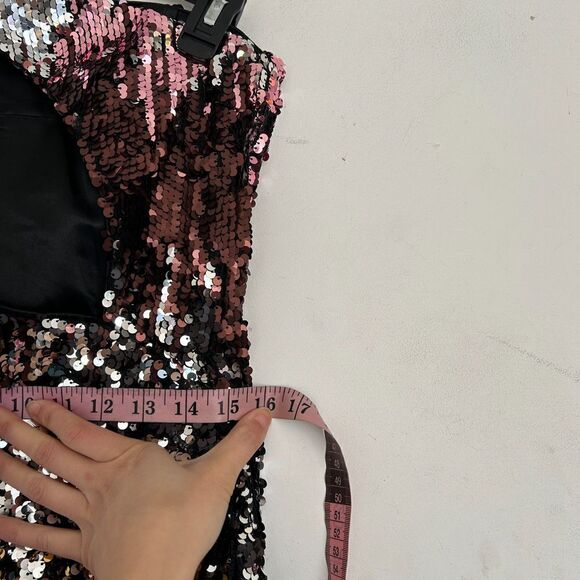 EMOTION Design Sequin One Shoulder Sparkle Gem Mini Cocktail Dress Size Medium - Picture 13 of 16